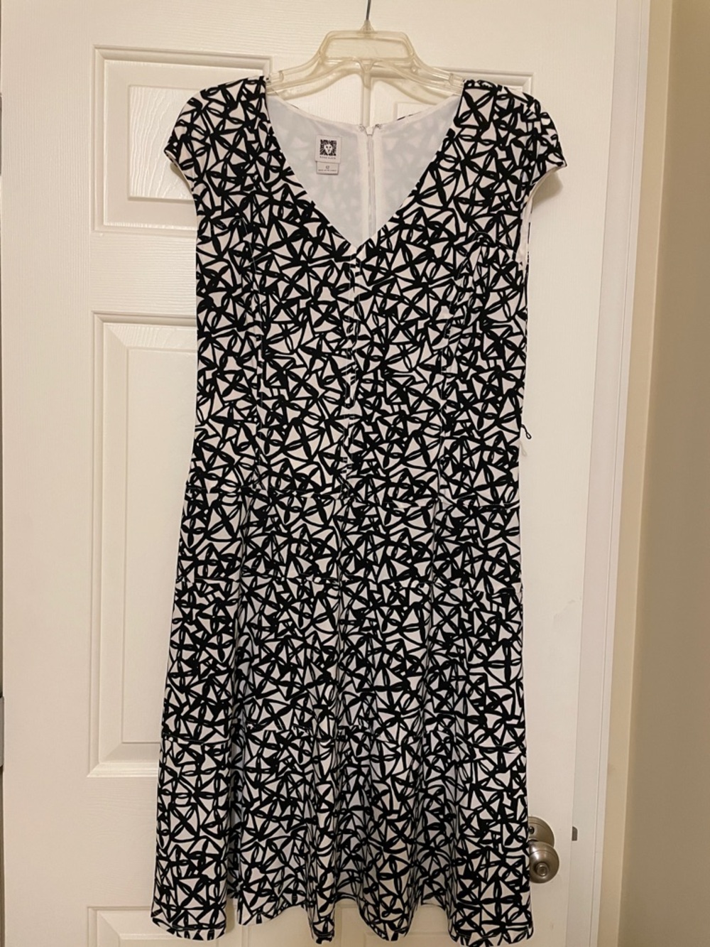 Anne Klein Black and White Geometric Midi Dress